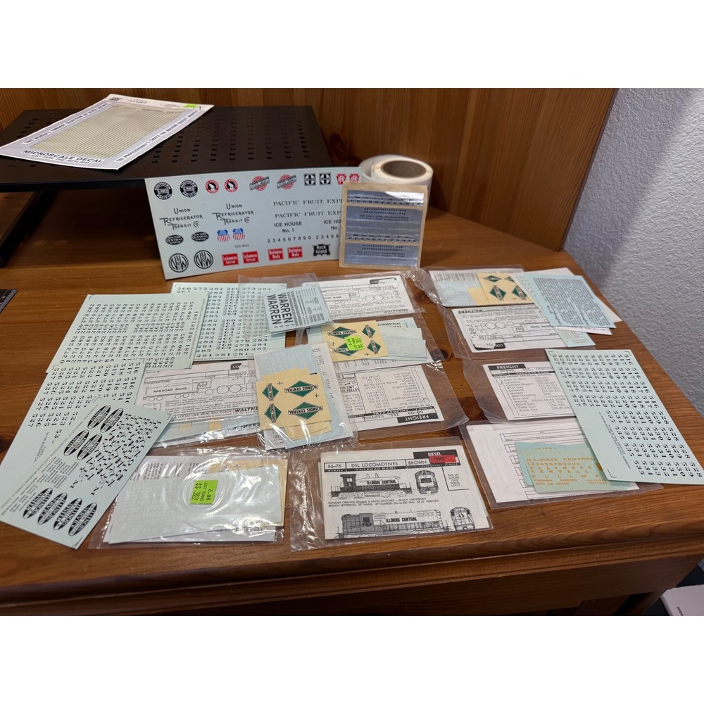Vintage HO Scale Model Railroad Decals Lot Illinois Central Walthers Graphics